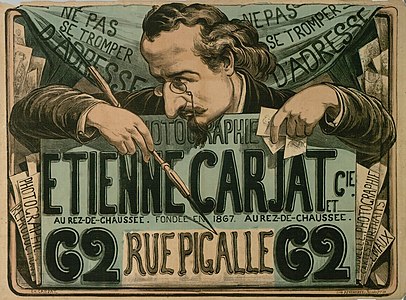 Affiche dessinée par Carjat pour la nouvelle adresse de son atelier (1867-1868).