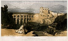 View of the fortress and aqueduct of Gjirokastër depicted by Edward Lear, 4 November 1848.[37]