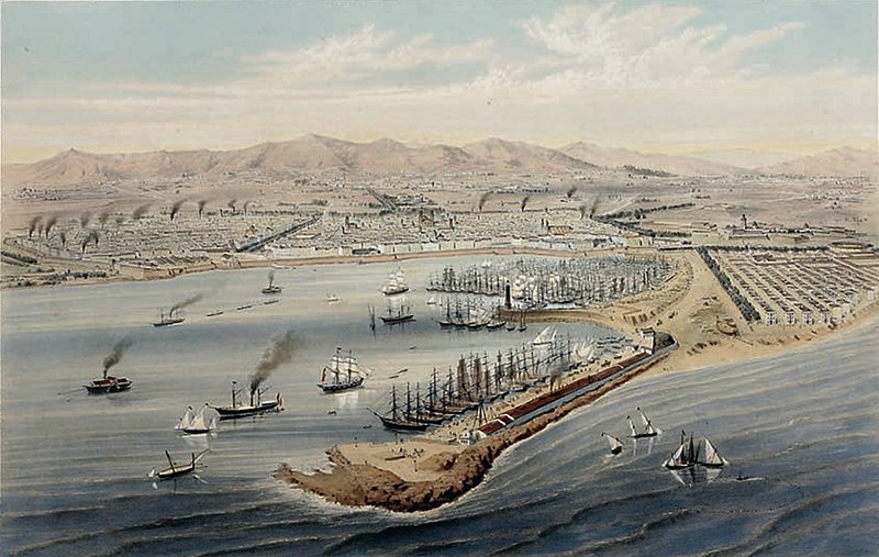 File:Barcelona from port entrance, 1856.jpg