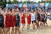 Deutsch: Beachhandball Europameisterschaften 2019 (Beach handball Euro); Tag 6: 7. Juli 2019 – Spiel um Platz Drei, Männer, Ungarn-Russland 2:0 (26:20, 23:22) English: Beach handball Euro; Day 6: 7 July 2019 – Men's Bronze Medal Match – Hungary-Russia 2:0 (26:20, 23:22)