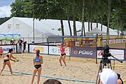 Deutsch: Beachhandball Europameisterschaften 2019 (Beach handball Euro); Tag 3: 4. Juli 2019 – Frauen, Platzierungsrunde Gruppe III, Schweiz-Nordmazedonien 2:0 (21:6, 23:20) English: Beach handball Euro; Day 3: 4 July 2019 – Women Consolation Round Group III – Switzerland-North Macedonia 2:0 (21:6, 23:20)