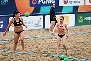 Deutsch: Beachhandball Europameisterschaften 2019 (Beach handball Euro); Tag 5: 6. Juli 2019 – Frauen, Platzierungsspiel für die Ränge 17–20, Nordmazedonien-Slowenien 0:2 (10:13, 9:15) English: Beach handball Euro; Day 5: 6 July 2019 – Placement Match/Cross Match for rank 17–20 Women – North Macedonia-Slovenia 0:2 (10:13, 9:15)