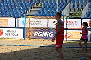 Deutsch: Beachhandball Europameisterschaften 2019 (Beach handball Euro); Tag 1: 2. Juli 2019 – Männer, Vorrunde Gruppe D, Polen-Schweden 2:1 (18:10, 15:9; 8:6) English: Beach handball Euro; Day 1: 2 July 2019 – Men Preliminary Round Group D – Poland-Sweden 2:1 (18:10, 15:9; 8:6)