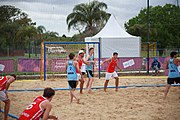 Deutsch: Beachhandball bei den Olympischen Jugendspielen 2018; Tag 5, 10. November 2018; Jungs, Platzierungsrunde - Uruguay-Italien 1:2 English: Beach handball at the 2018 Summer Youth Olympics at 11 October 2018 – Boys Consolation Round – Uruguay-Italy 1:2