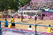 Deutsch: Beachhandball bei den Olympischen Jugendspielen 2018; Tag 3, 9. Oktober 2018; Jungs, Vorrunde, Gruppe A - Ungarn-Thailand 2:1 English: Beach handball at the 2018 Summer Youth Olympics at 9 October 2018 – Girls Preliminary Round Group A‎ – Hungary-Thailand 2:1