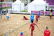 Deutsch: Beachhandball bei den Olympischen Jugendspielen 2018; Tag 6, 12. Oktober 2018; Mädchen, Platzierungsrundenspiel – Russland-Venezuela 2:0 English: Beach handball at the 2018 Summer Youth Olympics at 12 October 2018 – Girl's Consolation Round – Russland-Venezuela 2:0