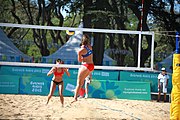 Deutsch: Beachvolleyball bei den Olympischen Jugendspielen 2018; Tag 8, 14. Oktober 2018; Mädchen, Achtelfinale – Bolivien-Puerto Rico 0:2 (18–21/18–21 ) English: Beach volleyball at the 2018 Summer Youth Olympics at 14 October 2018 – Girls Round of 16 – Bolivia-Puerto Rico 0:2 (18–21/18–21 )