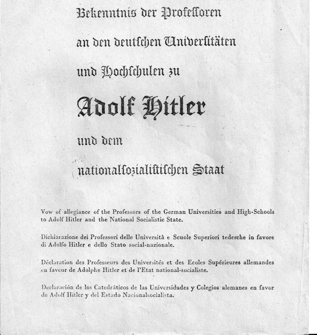 Vow of Allegiance of the Professors of German Universities and Institutions  of Higher Learning to Adolf Hitler and the National Socialist State -  Wikidata