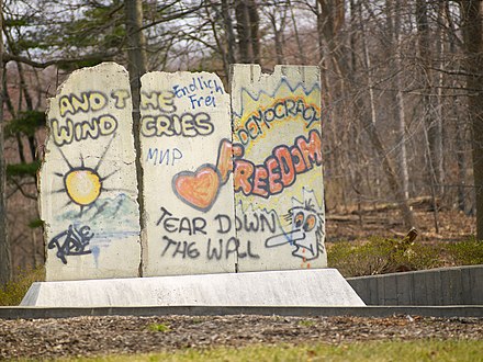 Berlin Wall Monument (west view). The west side of the wall is covered with graffiti that reflects hope and optimism.