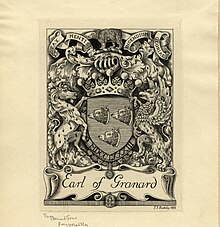 Bookplate by Henry Badeley showing the coat of arms and motto of Forbes, Earl of Granard Bookplate-Earl of Granard.jpg