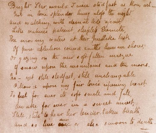 Text transcribed by Keats into a volume of Shakespeare in late September 1820. Brightstar.jpg