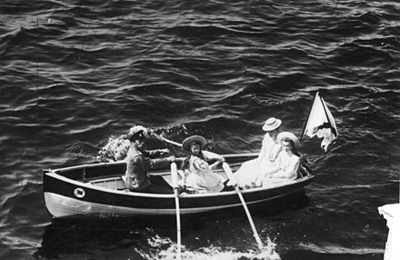 Nicholas (left) and his family on a boat trip in the Finnish archipelago in 1909