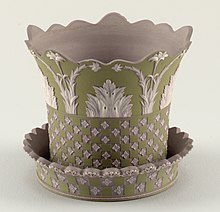 Lilac, white and green cachepot with saucer, 1785-1790, by William Adams & Sons, Staffordshire Cachepot With Saucer, 1785-1790 (CH 18349817) (cropped).jpg
