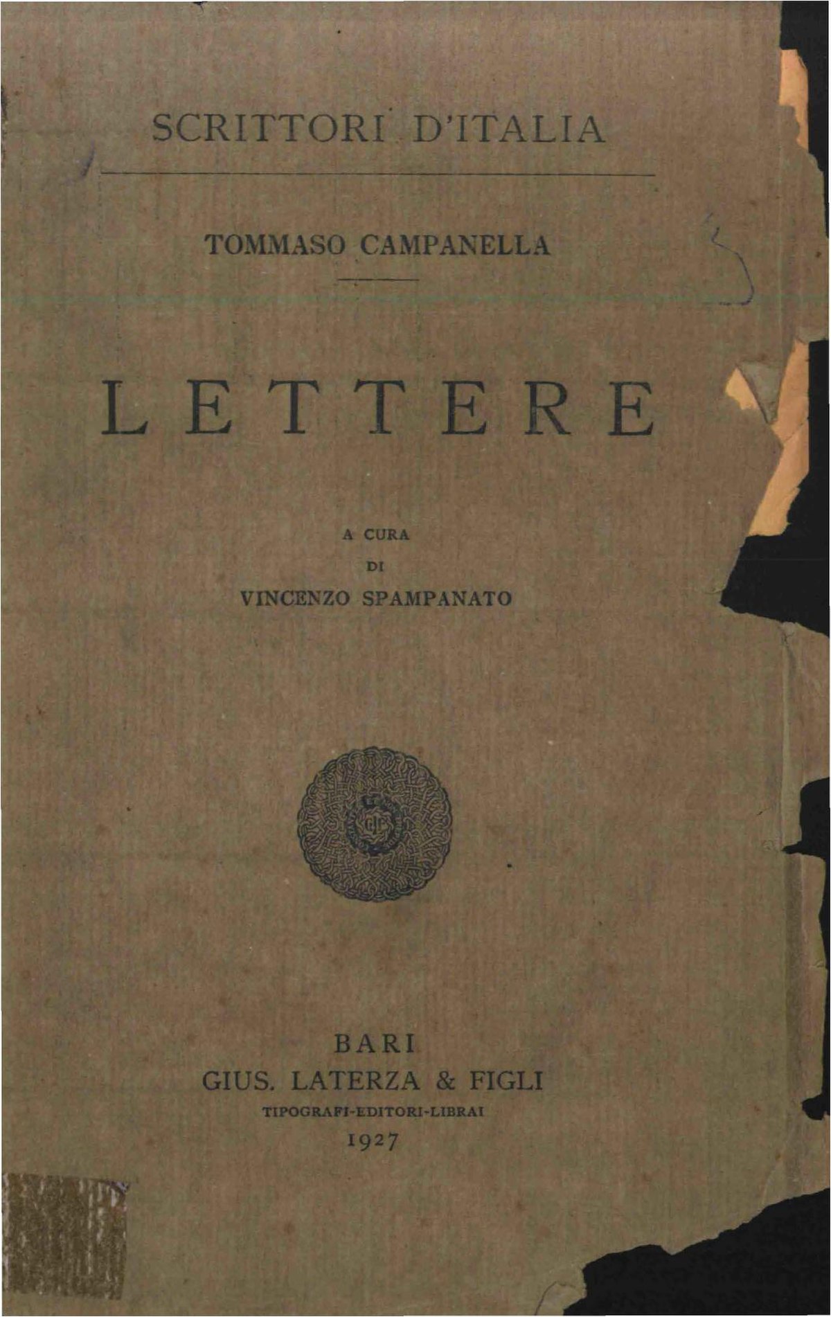 File:Campanella, Tommaso – Lettere, 1927 – BEIC 1776819.pdf - Wikimedia  Commons