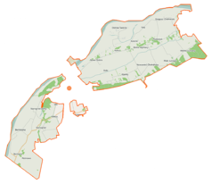 Mapa konturowa gminy wiejskiej Chełmno, po lewej nieco na dole znajduje się punkt z opisem „Starogród”