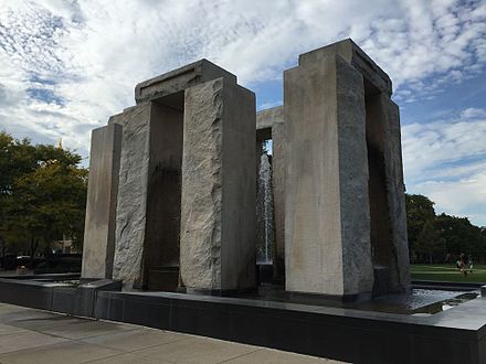 The Clarke Memorial Fountain, a war memorial dedicated in 1986, known colloquially as "Stonehenge"[197]