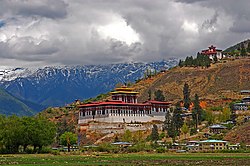The dzong in the Paro valley, built in 1646 Cloud-hidden, whereabouts unknown (Paro, Bhutan).jpg