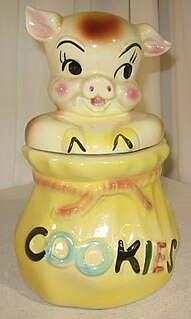 Cookie jar Jar used specifically to store edible treats such as cookies or biscuits