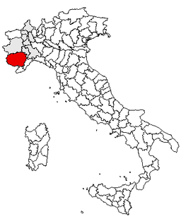 Karta över Italien med Provincia di Cuneo markerat