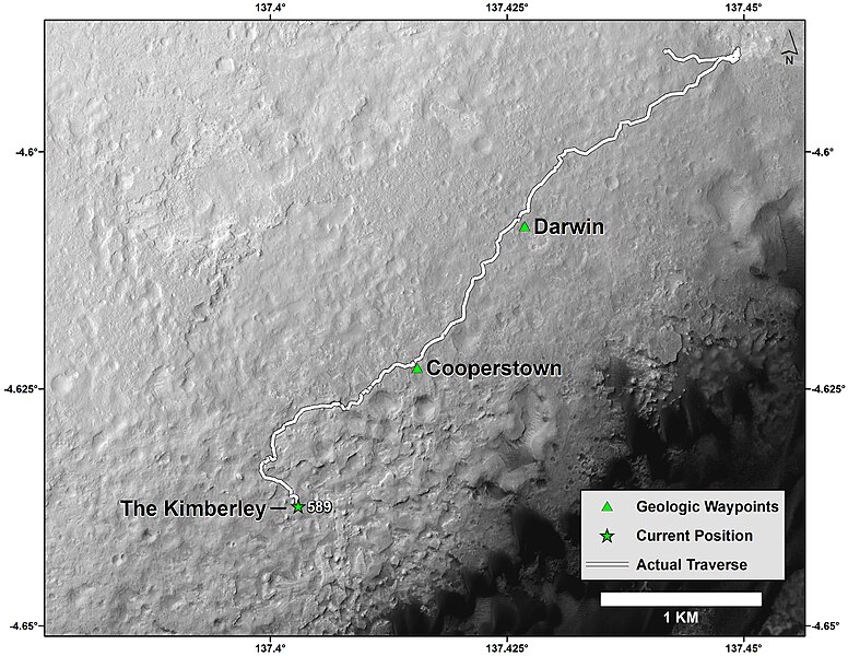 File:Curiosity Mars Rover's Route from Landing to 'The Kimberley' Waypoint.jpg