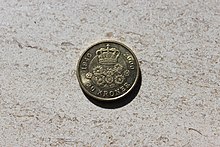 Reverse of the 20 kroner 60th Birthday of Queen Margrethe II coin Danske kroner - Margrethe II 60 ar.jpg