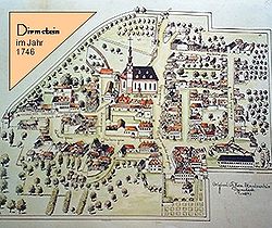 Dirmsteiner Oberdorf, map from 1746 (south above)