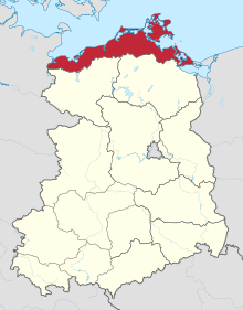 Location of Bezirk Rostock within the GDR. District of Rostock in German Democratic Republic.svg