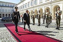 Prime Minister Mario Draghi arriving at the Quirinal Palace to resign Draghi Quirinale 2022.jpg