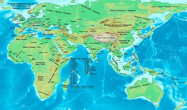 The Rouran Khaganate and main polities in Asia around 500 AD