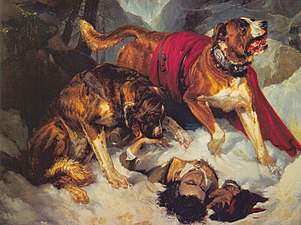 Alpine Mastiffs Reanimating a Distressed Traveller (1820)