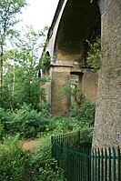 View of one of the Egyptian style piers of the Wharncliffe Viaduct in Hanwell, London W7.