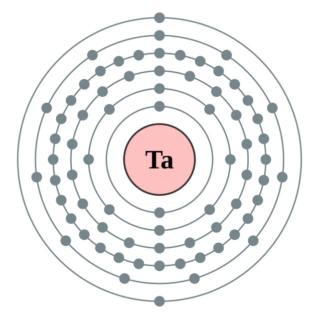 Electron shells of tantalum (2, 8, 18, 32, 11, 2)