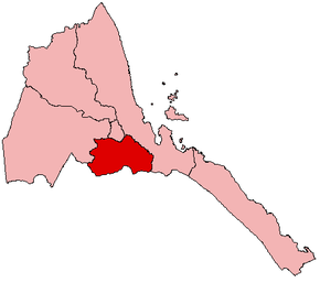 Harta regiunii Debub în cadrul statului Eritreea
