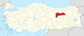 Provincie Erzincan na mapě Turecka