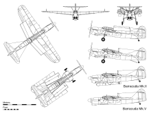 Barracuda Mk.II drawings, with wings unfolded and folded. Profile detail of the Griffon-engined Barracuda Mk.V.