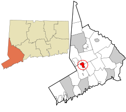 Localização em Fairfield County e no estado de Connecticut.