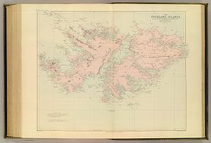 M. Usborne s nadmořskou výškou 2245 (stopy) na mapě Falklandských ostrovů z roku 1901