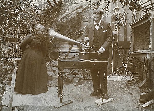 Horace Watson recording the songs of Fanny Cochrane Smith, considered to be the last fluent speaker of a Tasmanian language, 1903. Folk-singer Bruce W