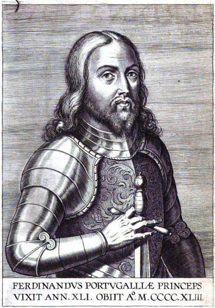 1621 portrait of Ferdinand the Holy Prince in armor (from Antonio Vasconcellos's Anacephalaeoses).