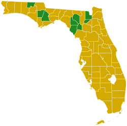 Election results by county.
Hillary Clinton
Bernie Sanders Florida Democratic Presidential Primary Election Results by County, 2016.svg