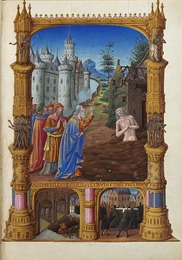 « Job et ses trois amis », Très Riches Heures du duc de Berry, Folio 82r, Musée Condé, Chantilly.