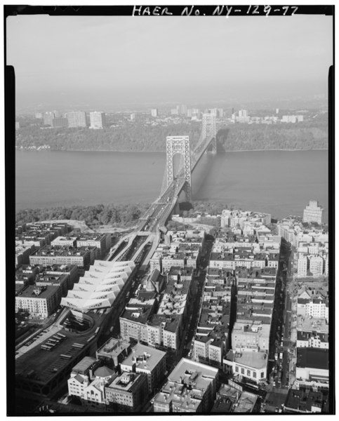 File:GEORGE WASHINGTON BRIDGE, BUS STATION AND NEW YORK APPROACHES FROM CROSS BRONX - George Washington Bridge, Spanning Hudson River between Manhattan and Fort Lee, NJ, New York, HAER NY,31-NEYO,161-77.tif