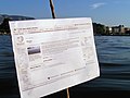 Le site archéologique du Plonjon au large du quai Gustave Ador, Genève. Mise en situation d'un article de Wikipédia. Concept pour des panneaux d'information.