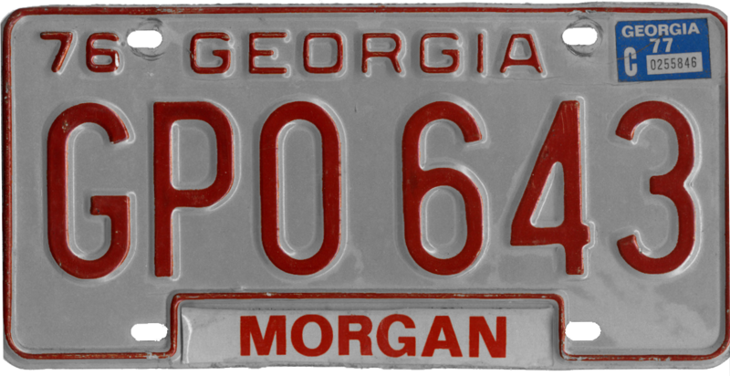 File:Georgia license plate, 1976–1979 series with 1977 sticker (Morgan County).png