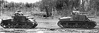 クルスクの戦いにおいて撮影された赤軍のM3A3 左側の車両には車体75mm砲の先端に砲安定装置用のカウンターウェイトが装備されている