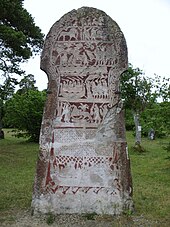 The Stora Hammars I stone, Sweden showing armed warriors in a longship Hammars (I).JPG