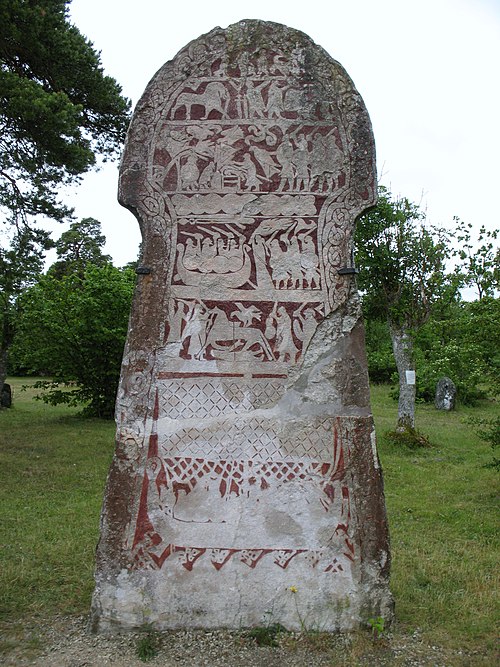 The Stora Hammars I stone, Sweden showing armed warriors in a longship