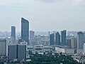 從空中俯瞰武漢恒隆廣場建築群，左側為339米高的寫字樓，右側三棟為服務式公寓