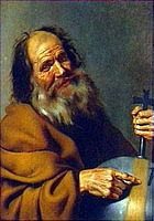 Circle of Hendrick Bloemaert. Democritus label QS:Les,"Demócrito" label QS:Lpl,"Demokryt" label QS:Len,"Democritus" 1625-1650. oil on panelmedium QS:P186,Q296955;P186,Q106857709,P518,Q861259. 71 × 54.6 cm (27.9 × 21.4 in). New York City, Christie's (4 October 1996).