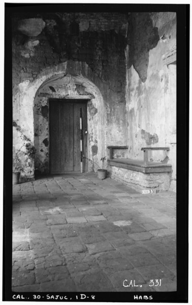 File:Historic American Buildings Survey Photographed by Henry F. Withey June 1936 WEST DOOR OF REFECTORY - Mission San Juan Capistrano, Padre's Campanerio, Olive Street, between U.S. HABS CAL,30-SAJUC,1D-8.tif